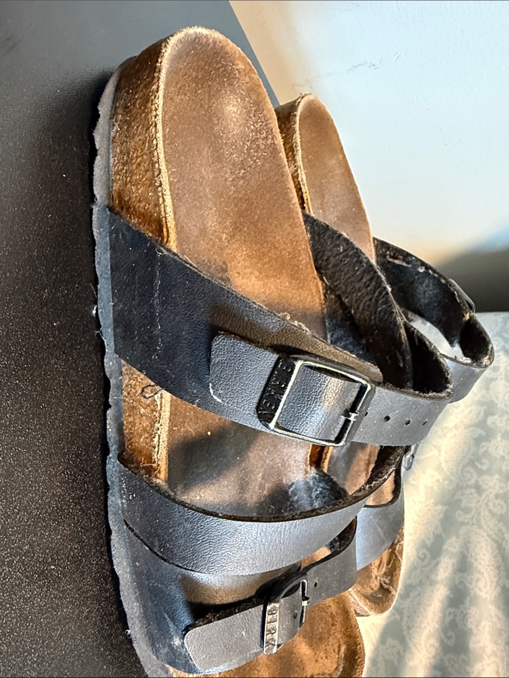 Birkenstock Black Two-Strap Sandals with Cork Footbed - Picture 3 of 3